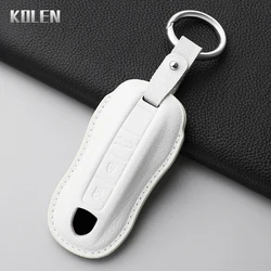 Premium Leather Car Key Case Cover with Keychain Accessory (White Set2)