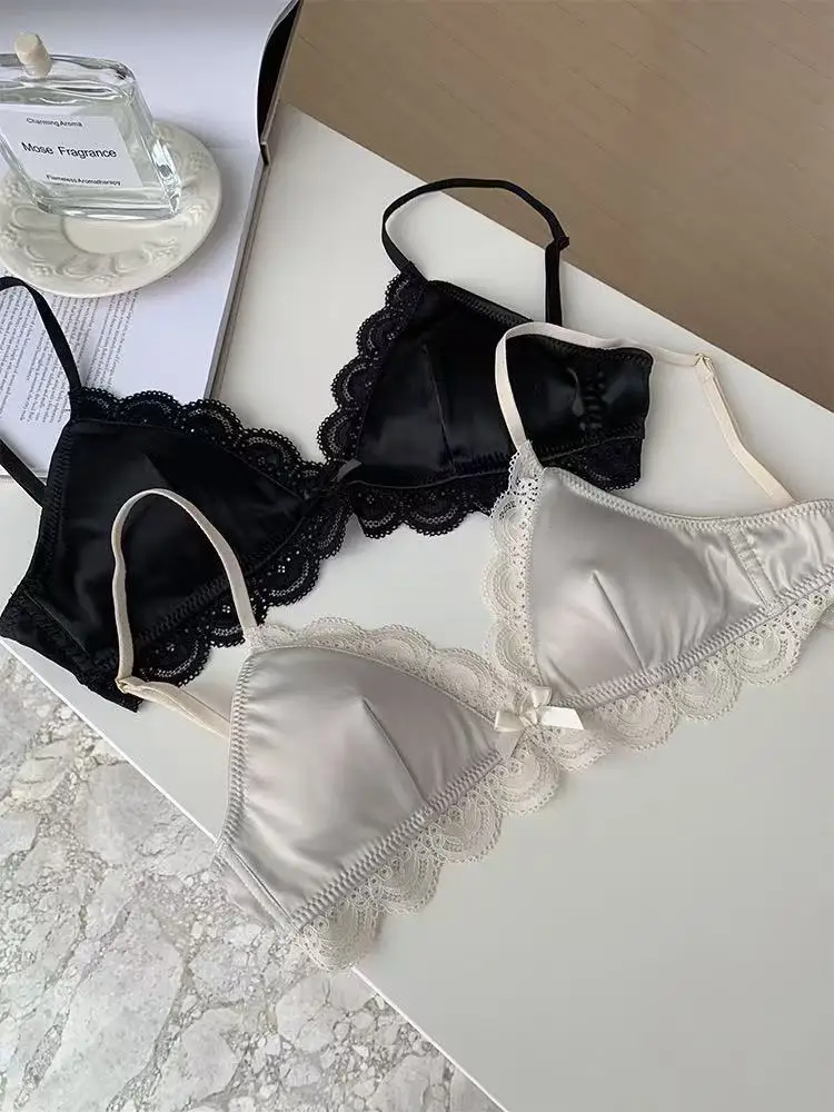 Korean Style Triangle Cup Push Up Lace Bow Bra image 1