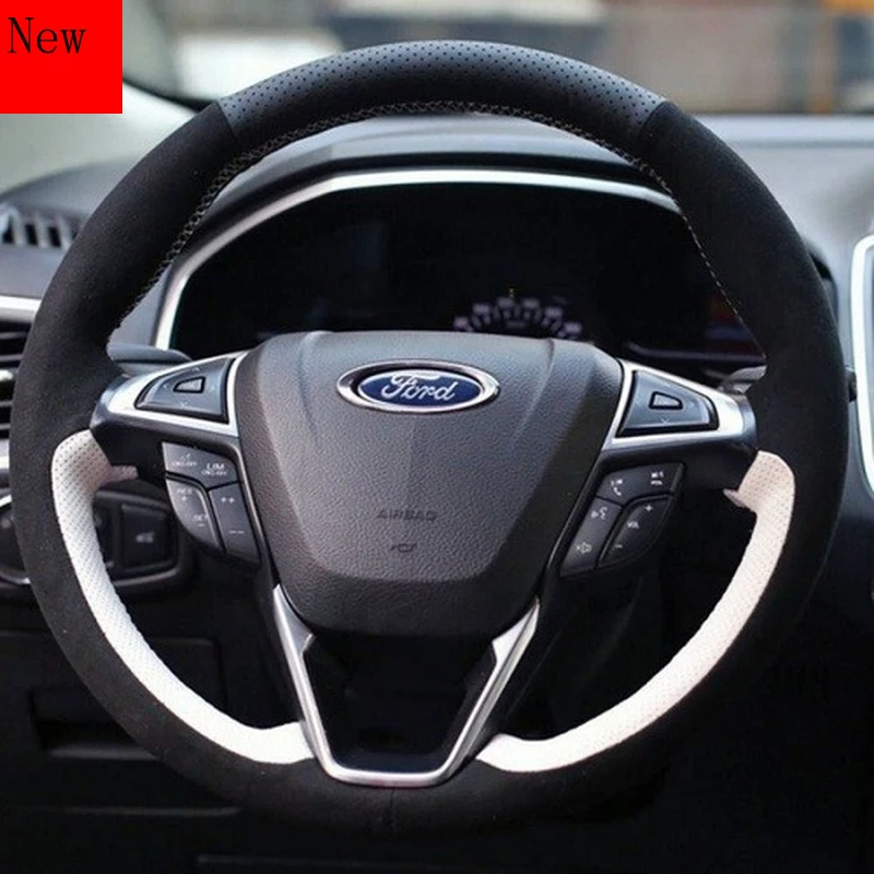 

Customized Hand-stitched Leather Suede Carbon Fibre Car Steering Wheel Cover Ford New Mondeo Edge Kuga Escort Car Accessories