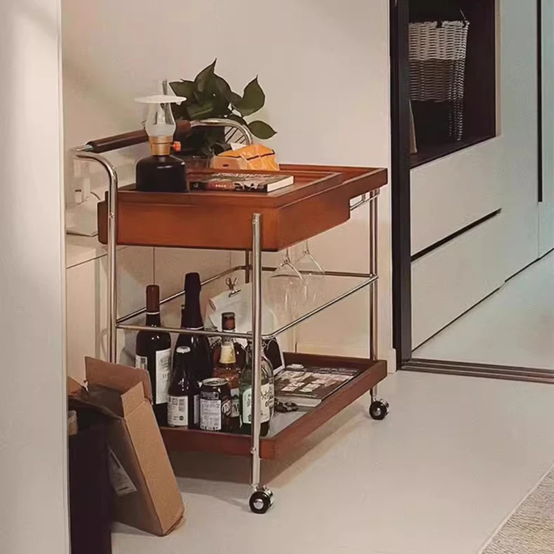 

Solid Wood Tea Table Living Room Movable Sofa Small Table Carts Few White Wax Wood Retro Cabinets Corners Few Small Furniture
