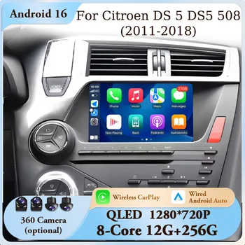 Autoradio Android 16 da 7 Pollici con CarPlay, Android Auto, Bluetooth, WiFi, DSP per Citroen DS 5 DS5 508 2011-2018, GPS, Navigatore, Schermo Touch HD IPS