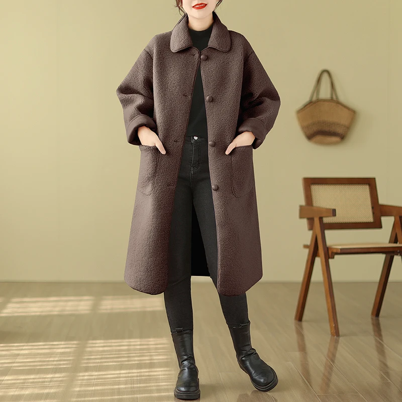 Luxury Maternity Winter Coats Long Sleeve Turn-down Collar Single-breasted Pregnant Woman X-long Jackets with Pockets Outwear