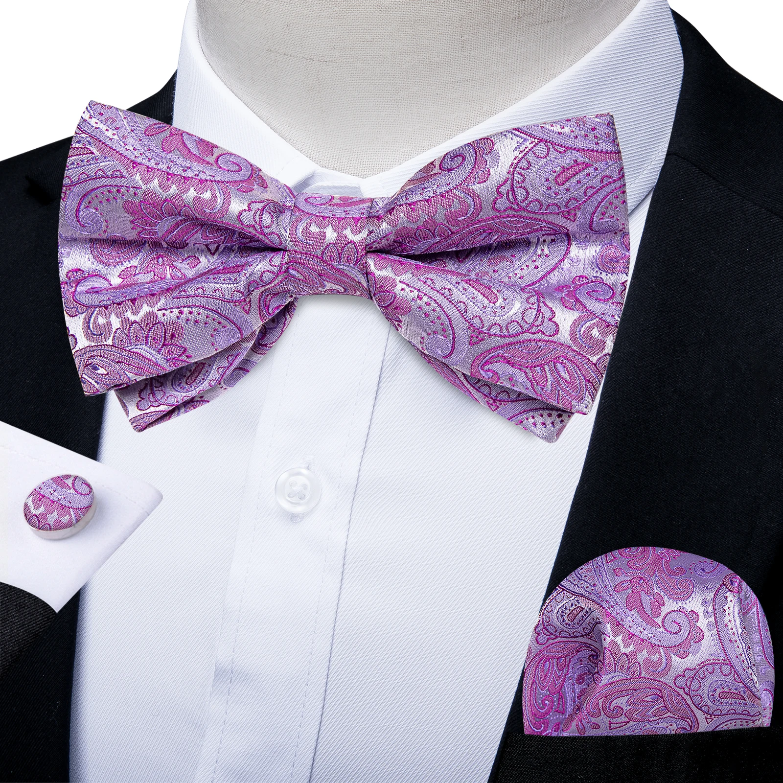 

New Brand Dibangu Purple Silk Paisley Bowtie for Man Business Party Groom Wedding Fashion Men's Bow Tie Pocket Square Cufflinks