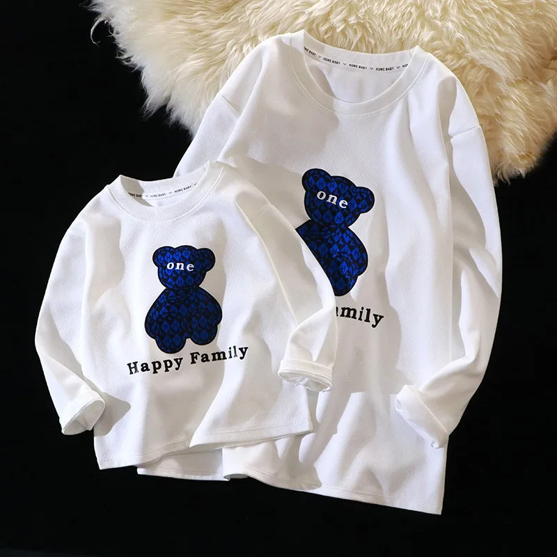 

Family Matching Outfits Cotton Sweatst Kid Cartoon Bear Long Sleeve T-Shirt Boys Baby Tops Dad And Son Spring Autumn Clothes New