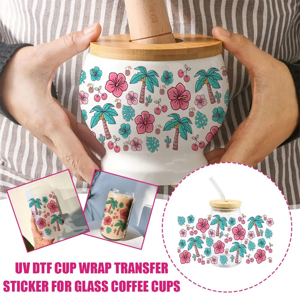 

UV DTF Cup Wrap Transfer Sticker for 16 Oz Glass Coffee Cups UV DTF Transfer Sticker Plant Flowers UV Transfer Crystal