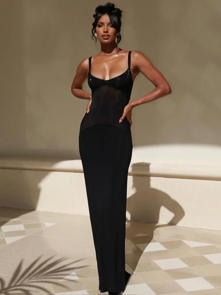 

Party Dresses For Women Dinner Wear Elegant And Pretty Spaghetti Strap Sleeveless Black Long