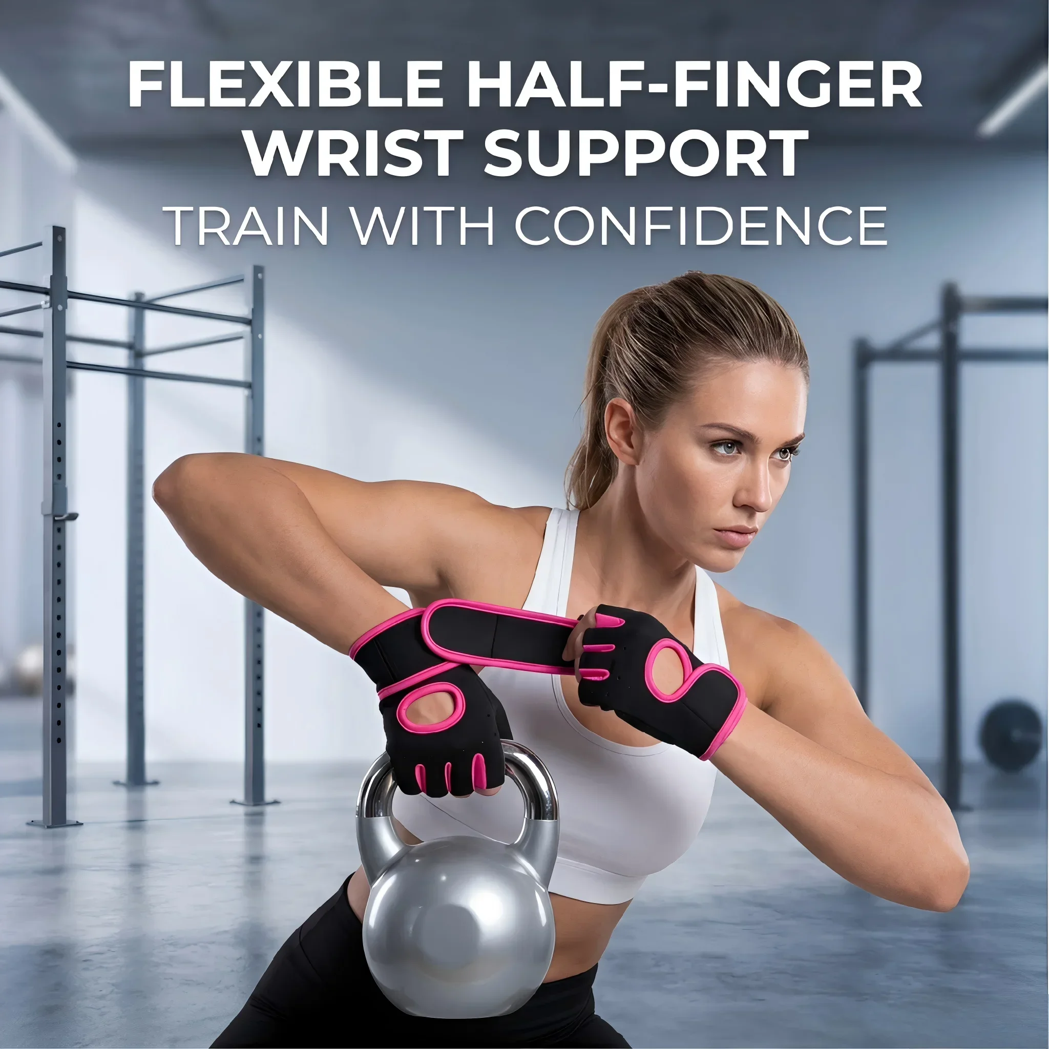 Enhanced Grip Workout Gloves with Breathable Fabric and Wrist Support