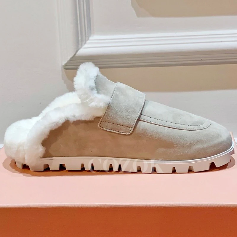 

New Ladies Lazy Slippers 2023 Winter Baotou Design Wool Material Warm Slippers Wear Resistant Thick Bottom Women Sandals