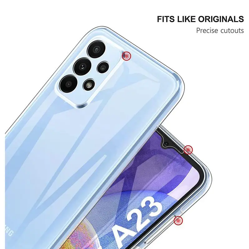 360 Full Body Front+Back Case For Samsung A23 A24 A25 A55 A54 A53 A52 A32 A33 A34 A14 A15 A05 A05S A12 A13 Clear PC Hard Cover — view 3