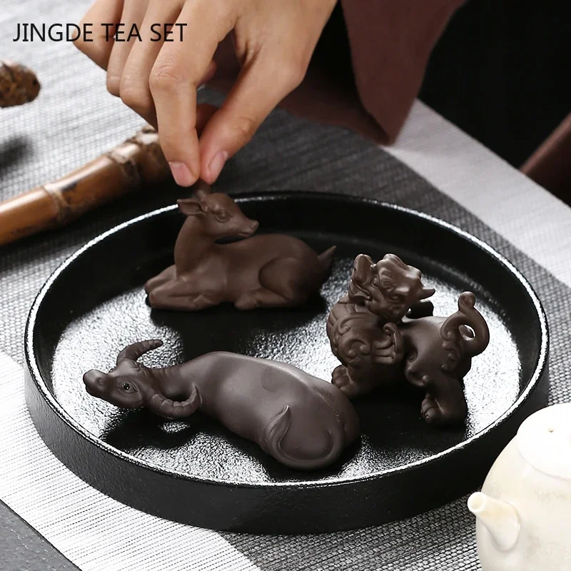 Tea Pet Ornaments Chinese Yixing Purple Clay Tea Pet Handmade Animal and Plant Model Tea Figurine Ornaments Set Decoration Exquisite Gifts
