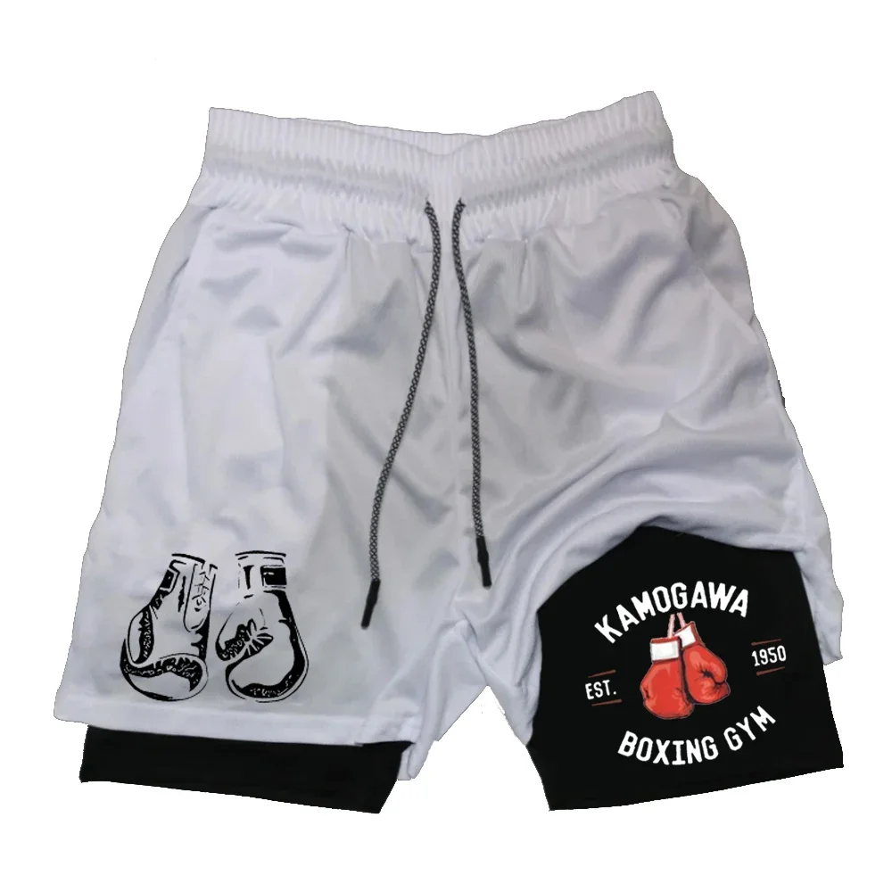 Boxing Gym Print Shorts Mens 2-in-1 Double Layer Quick Dry Beach Shorts Running Basketball Sports Summer Compression Short Pants 5
