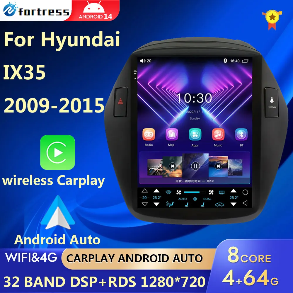 Pro 2 din Android 12 Car Radio Multimedia Player for Hyundai IX35 Tucson 2009-2015 Tesla Style 4G Carplay Auto Stereo GPS