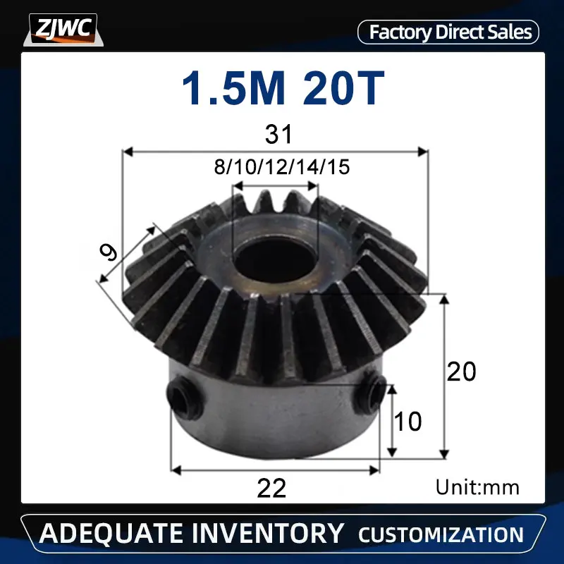 1pc Bevel Gear 15 Modulus 20teeth With Inner Hole 1516mm 8mm 10mm 