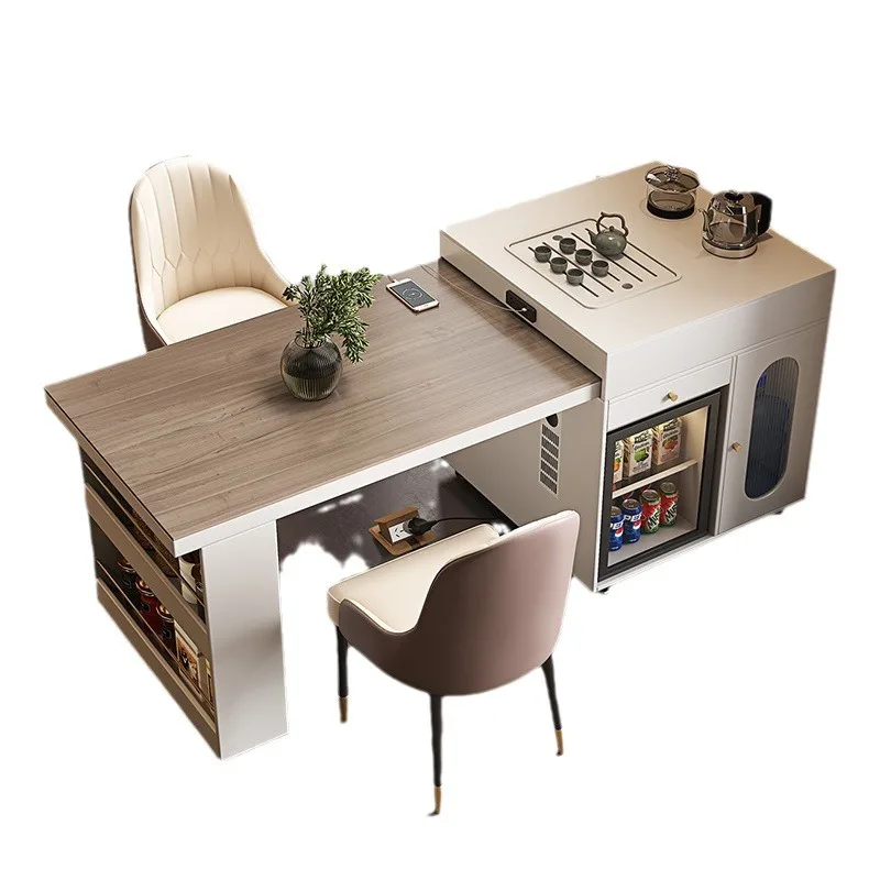 Light luxury island table integrated new solid wood grain rock slab retractable household kitchen guide table combination