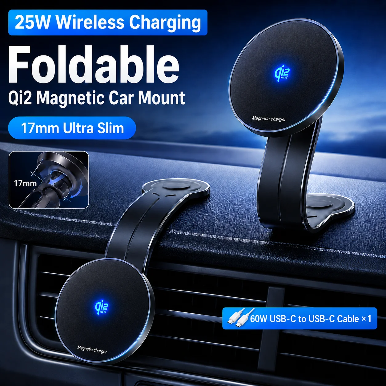MagSafe Detachable Magnetic Car Phone Holder with Bendable Aluminum Arm
