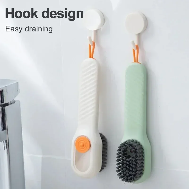 Auto-Liquid Shoe Brush with Hook - Soft Bristles & Long Handle for Shoes, Clothes & Dish Cleaning Household Cleaning Tools