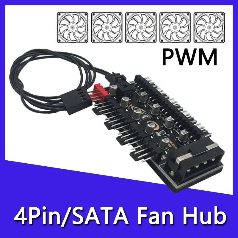 1 to 10 HUB SATA/4PIN PC CPU Chassis Cooling Fans HUB PWM Distributor Cooling Fans PWM Smart Temperature Controller Adapters