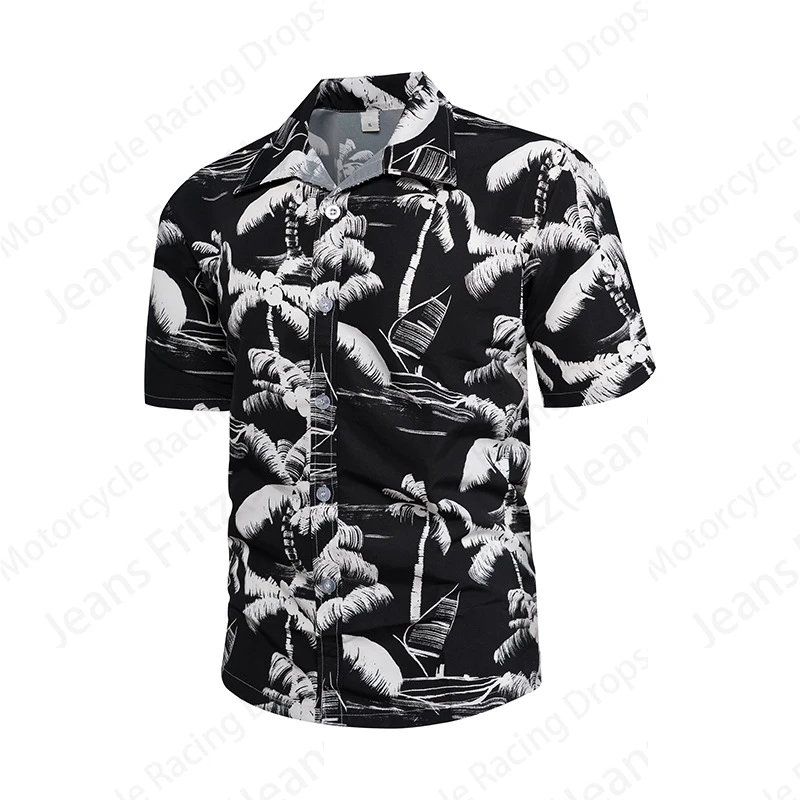 Coconut Tree Print Hawaiian Shirts Men Women Fashion Short Sleeve Beach Shirt Seaside Casual Blouse Lapel Camisa Vocation Shirt 6