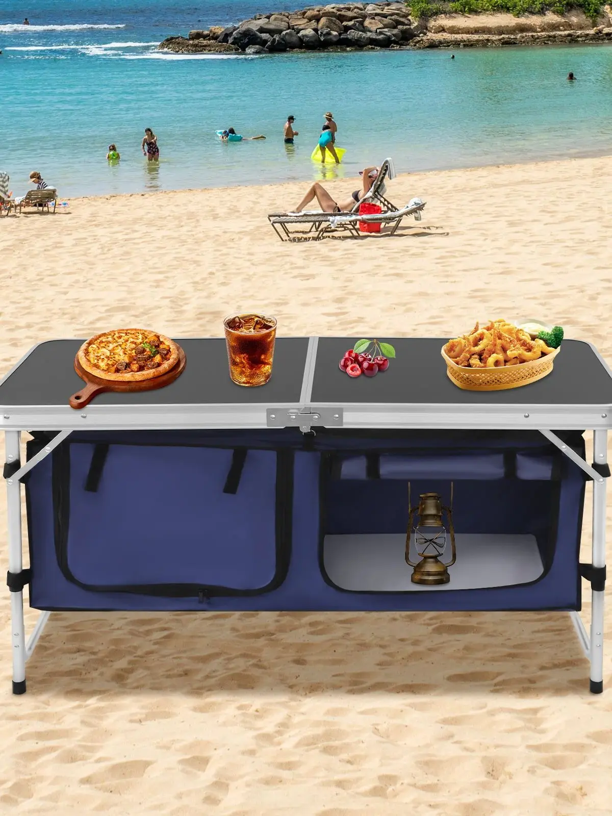 Klappbarer/tragbarer Campingtisch, Outdoor-Tisch mit verstellbaren Beinen, feuchtigkeitsbeständige Möbel für Camping-Setup/Strandausflüge – Detail 4