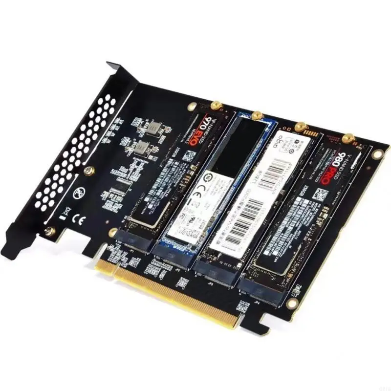 4 Port PCIe X16 Controller Internal Expansion Card PCIE to M.2 NVME Adapter Q81E