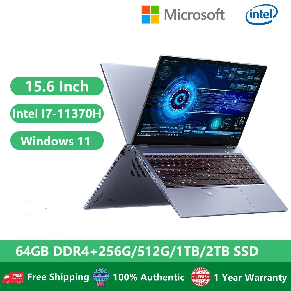 Gamer Laptop Computer Office Metal Notebook Netbook Windows 11 11Th Gen Intel I7-11370H 64Gb Ram Dual Ddr4 Slot Ssd 5G Wifi