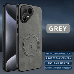 Magsafe Magnetic PU Leather Shockproof Phone Protector Case for Tecno Pova Curve 2 (Grey)