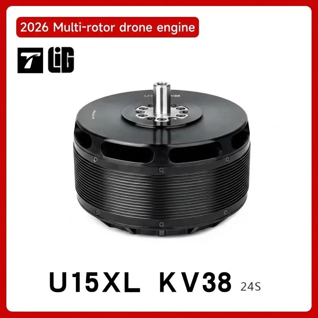 Moteur drone lourd T-MOTOR U15XL installé sur un bras de drone cargo, soulignant sa taille imposante et sa puissance de 81 kg de poussée.