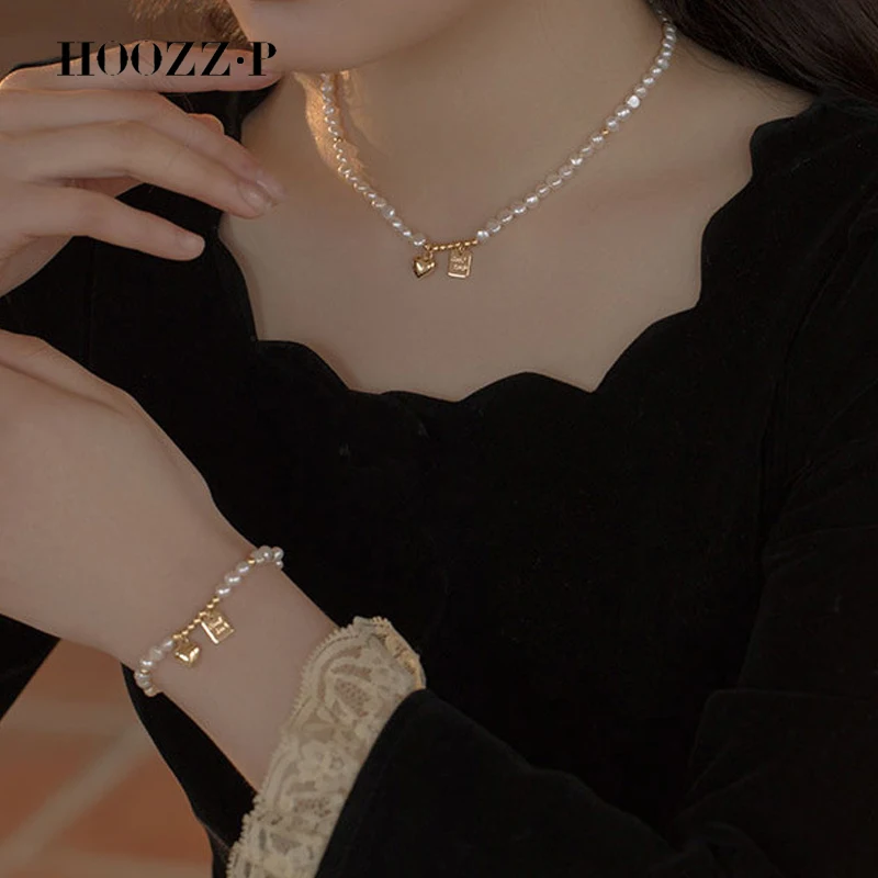 HOOZ Z.P 여성용 바로크 진주 목걸이 팔찌, 미니 화이트, 천연 담수 양식, 무당 벌레 작은 사랑 하트 쥬얼리, 2023 신제품