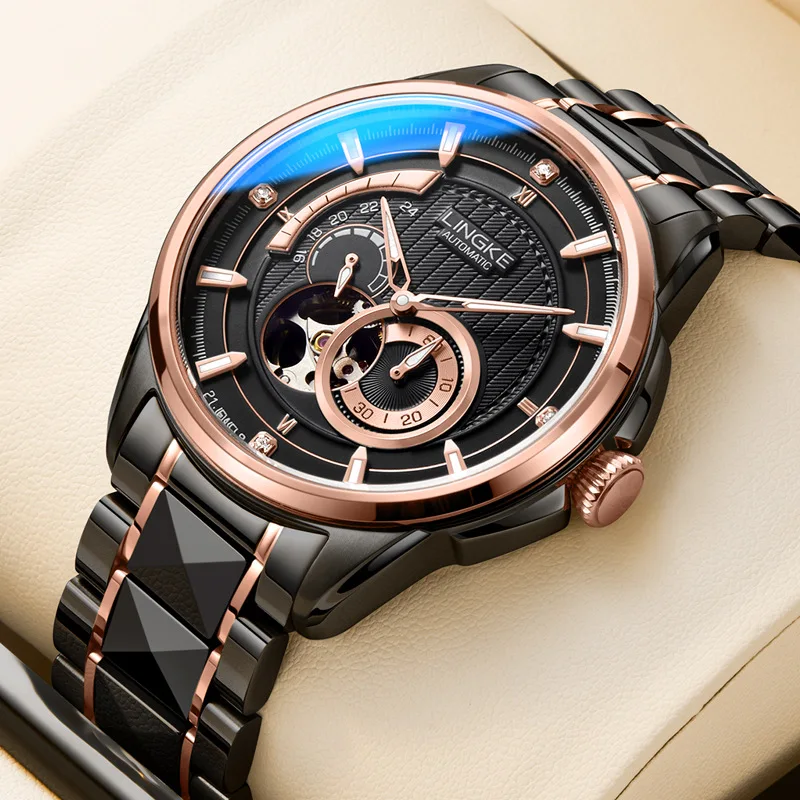 LINGKE Brand Men New MIYOTA Movement Mechanical Watch Sapphire Tourbillon Wristwatch Waterproof Sport Automatic Watches Man