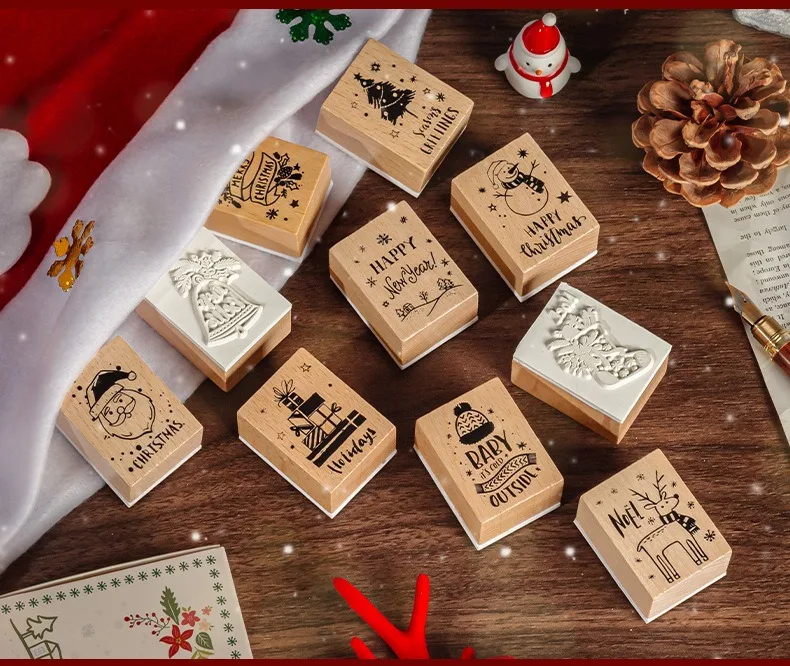 Description Picture 6 of itemChristmas Wood Stamps Set DIY Seal Stamping for Scrapbooking Card Making Journaling Hobby DIY Decorative Craft Supplies