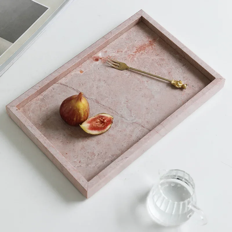Light Luxury Natural Marble Pink Square Tray Creative Home Hotel Desktop Jewelry Storage Bathroom Decoration Ornaments 4