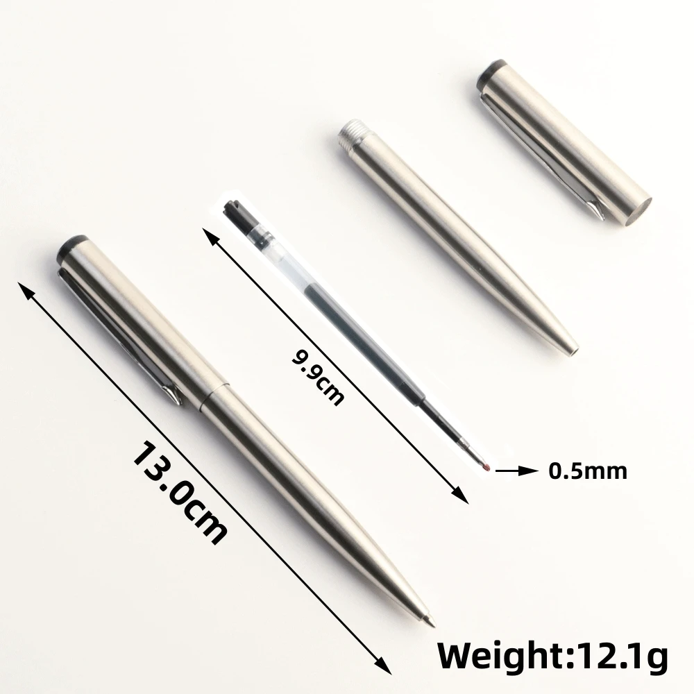 Metal Gel Pen Stainless Steel Push style Gel Pens 0.5mm Blue Black Ink Student School Stationery Supplies Silver Pen 2