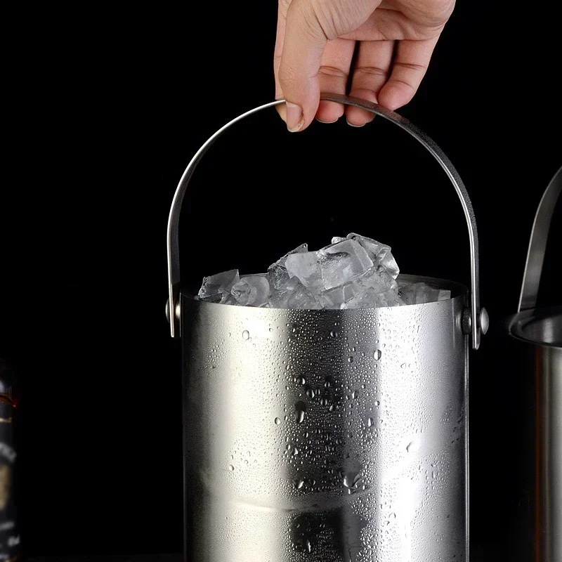 1.6L/2L/3L Stainless Steel Ice Bucket Portable Insulated Ice Bucket with Lid Bar Party Whiskey Beverage Beer Tub Tools Container