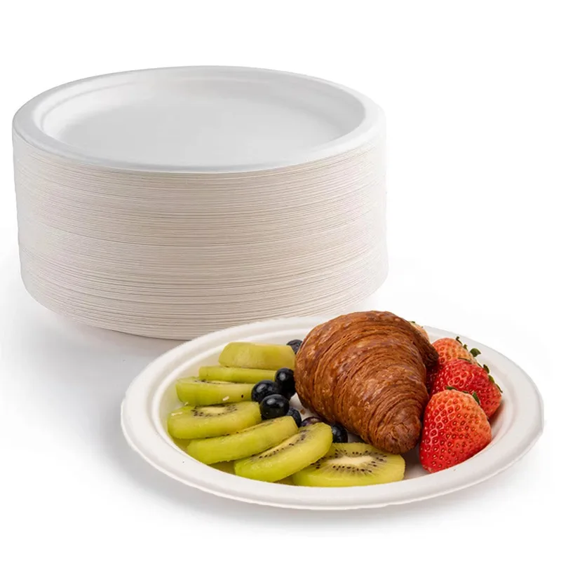 50PCS Disposable Round Plates Salad Barbecue Disposable Plates Restaurant Household Birthday Party Christmas Camping Picnics