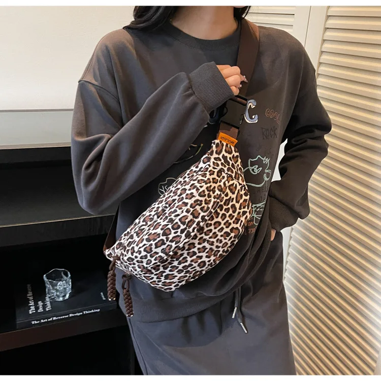 Women's Leopard Print Chest Bag, Autumn/Winter Fashion Crossbody Bag, Trendy Sporty Multifunctional Waist Bag Waist Packs bolsa