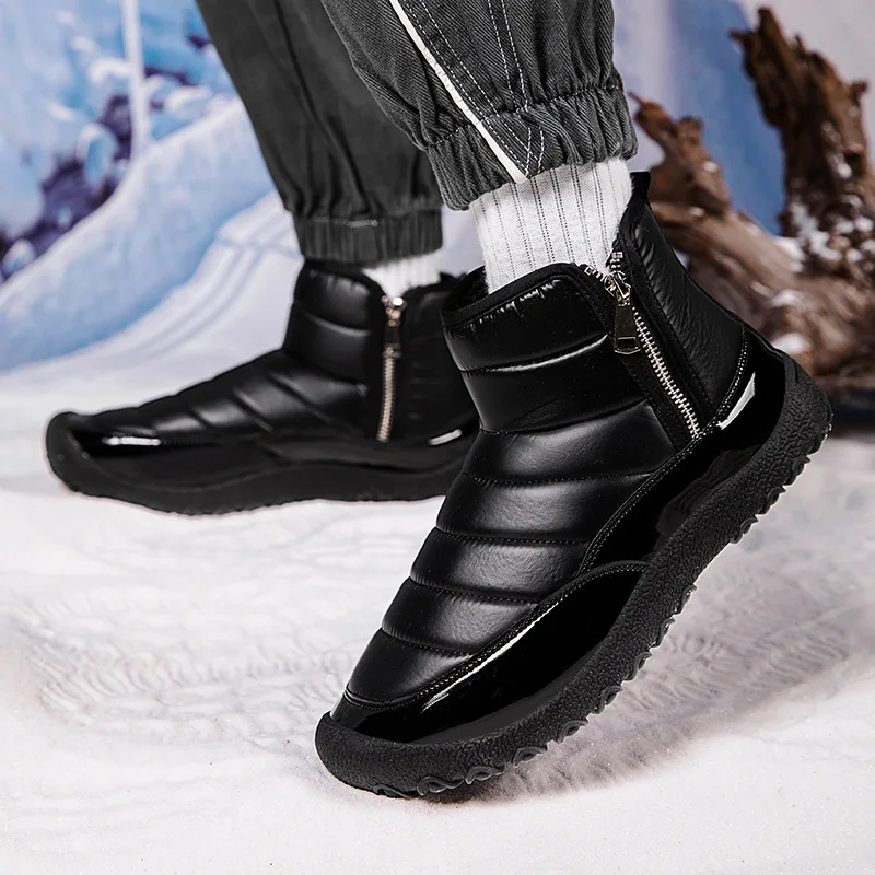 

Men's Ankle Boots New Waterproof Snow Boots Men's Zipper Warm Outdoor Ankle Boots Thick Short Plush Non-slip Winter Laddy Shoes