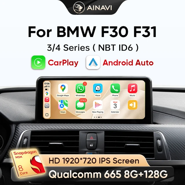 Autoradio AINAVI pour BMW Série 3 F30 Carplay F31 Android Auto F32 Multimédia Automobile F33 Écran F34 Navigation F35 GPS F36 Moniteur HD IPS Écran Tactile Carplay Sans Fil Android 13 Système Linux 2K 2400*900 Pixels Expédition 24H Écran Série 4 1
