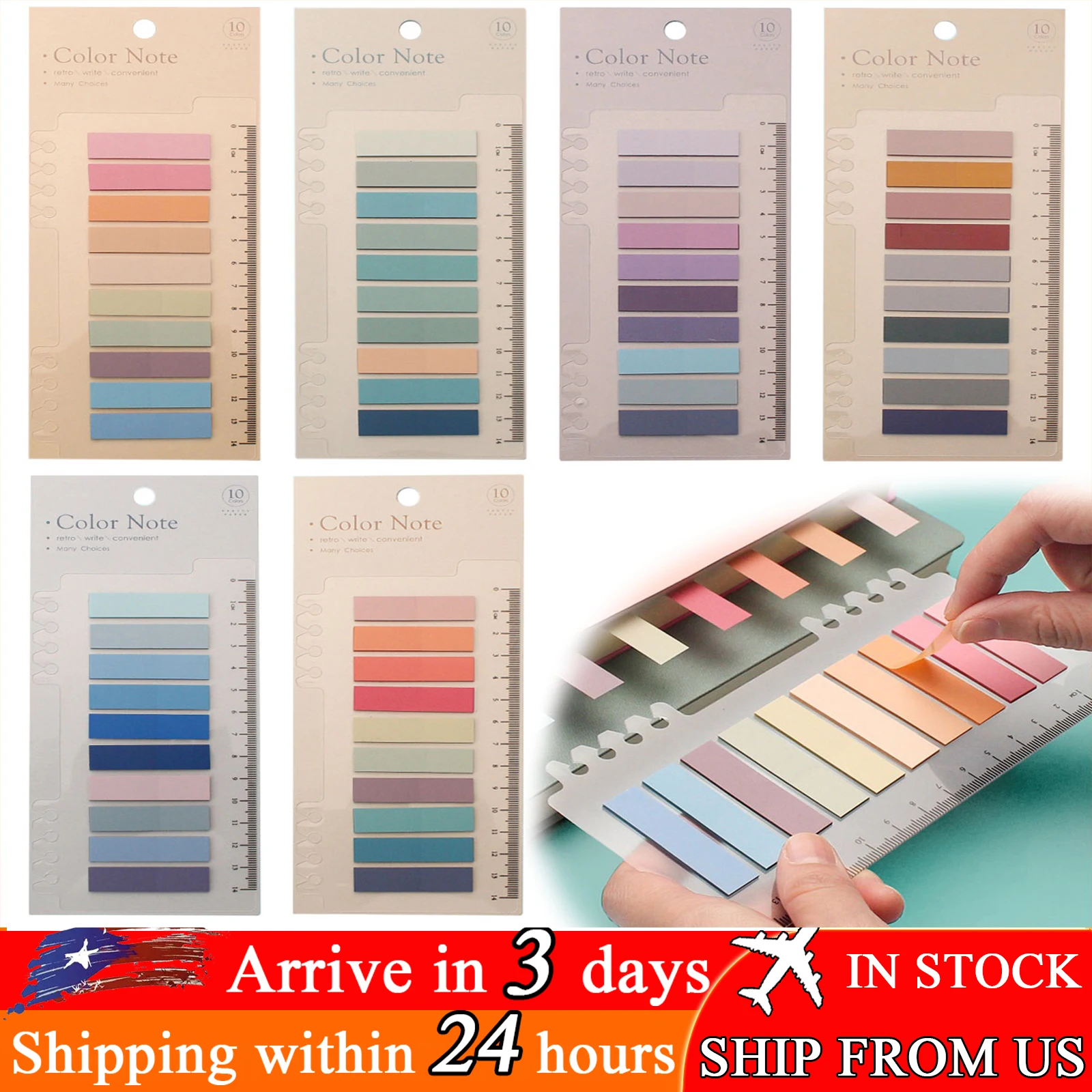 6Pack Sticky Note Tabs 60 Colors Writable Page Sticky Notes Waterproof PET Page Note Planner Stickers Office School