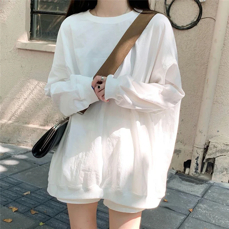 White Loose Fit Women Sweatshirt Long Sleeve Pullover Top