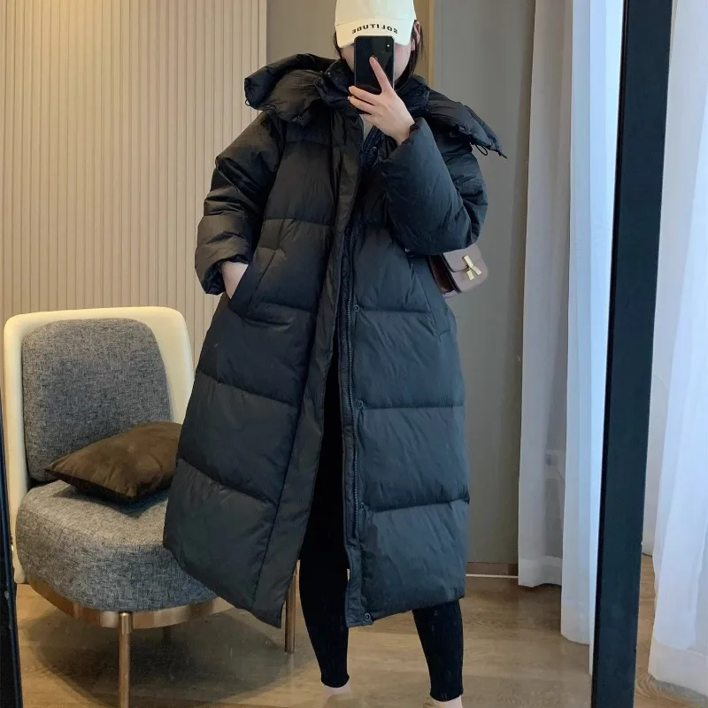 2023 New Women Down Jacket Winter Coat Female Mid Length Version Parkas Loose Thick Warm Outwear Hooded Leisure Time Overcoat