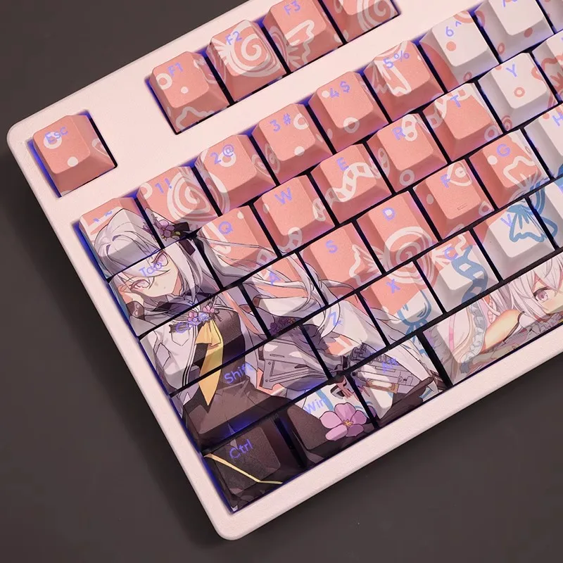 Backlit Anime Gaming Key Caps Arquivo Azul Shirasu Azusa Keycap Pbt Dye Subbed 61 87 104 108 Layout - Imagem 5