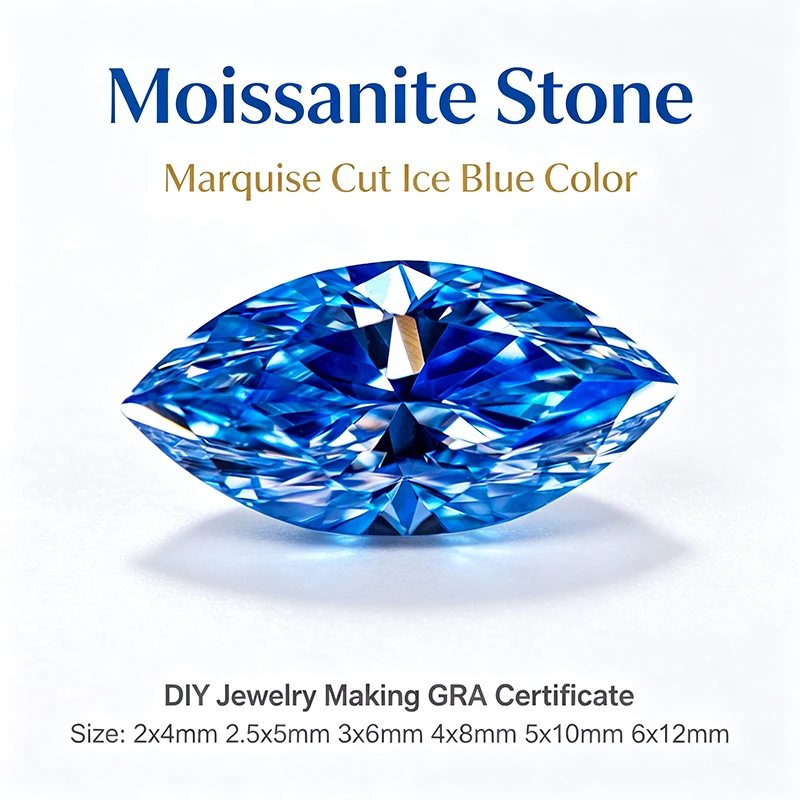 Moissanit-Stein im Marquise-Schliff, eisblau, DIY-Anhänger für Schmuckherstellung, Ring, Halskette, Ohrringe, Hauptmaterialien, Zertifikat