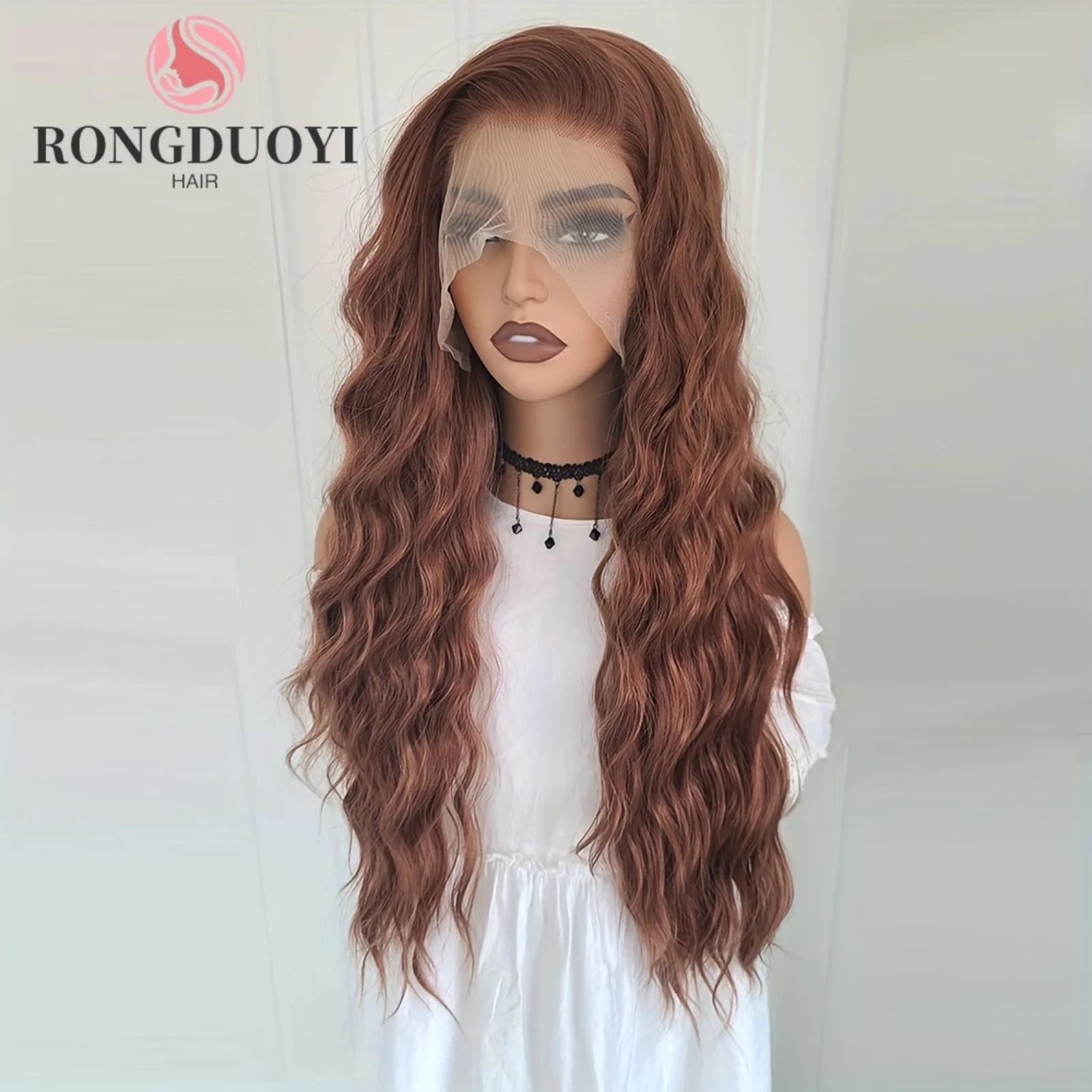 Chocolate Brown Wig Deep Curly Synthetic Lace Front Wig Long Natural Wavy Colored Hair 13X4 Lace Frontal Wigs for Women Party