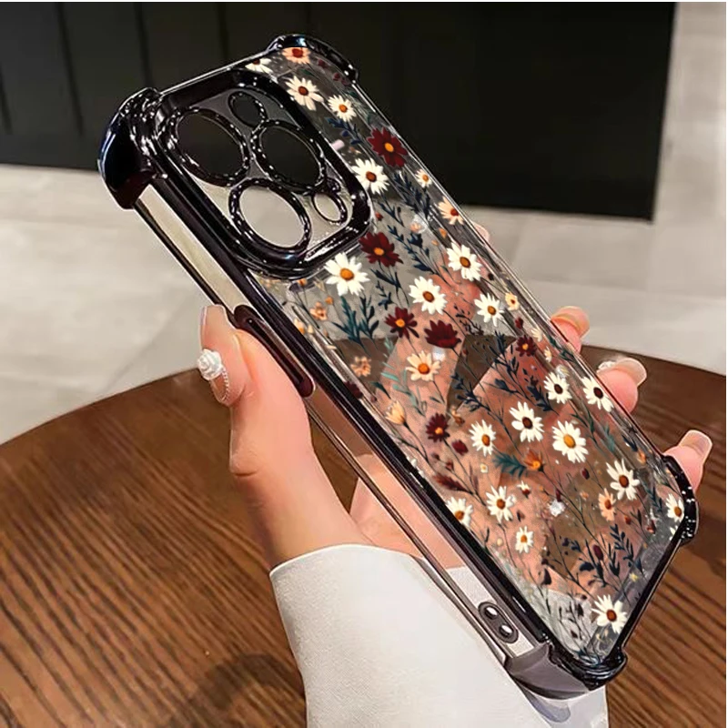 Plating Flower Transparent Phone Case Cover