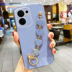 Luxury Plating Love Heart Bracelet Chain Soft Back Cover Case for Reno12 FS 5G (Zb sl gray blue)