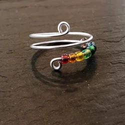 Colorful Spinner Ring: Adjustable Bohemian Fidget Jewelry for Stress Relief & Holiday Gifting (Rainbow S)