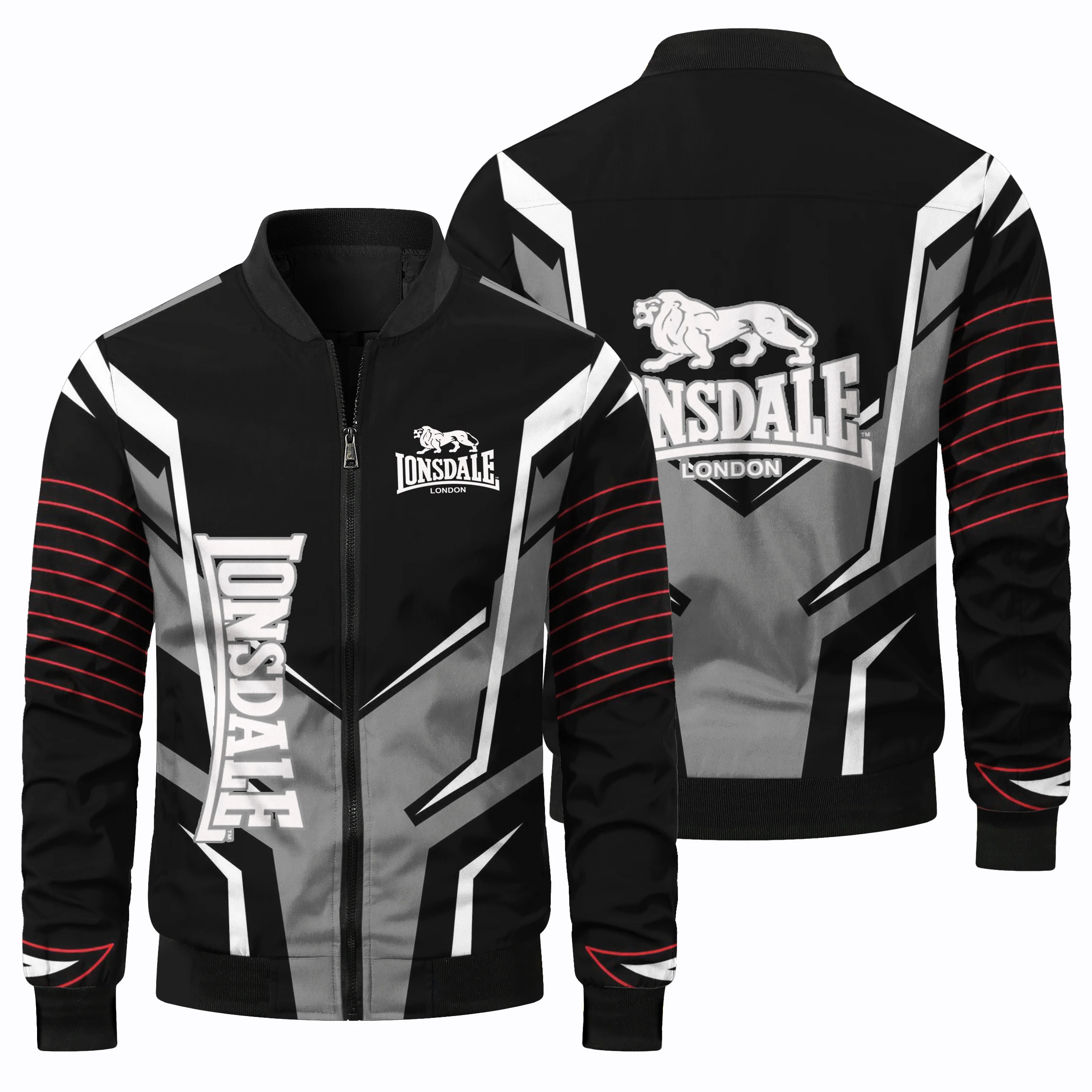 thumbnail image 5 of Chaqueta exterior con cremallera y cuello redondo para hombre, con estampado de logotipo de león en 3D, chaqueta clásica para carreras, ciclismo todoterreno y exteriores, 5 of 5