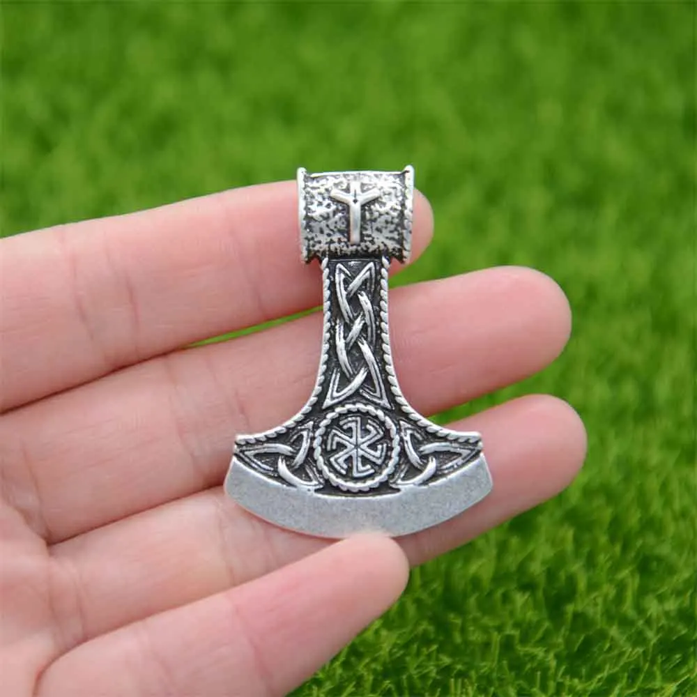 Nostalgia Slavic Symbol Perun Axe With Kolovrat Pendant Trinity Viking Rune ALGIZ Scandinavian Norse Vintage Necklace