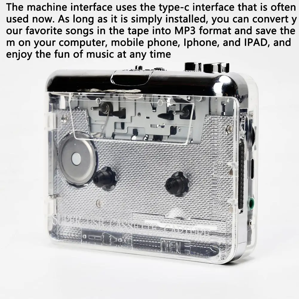 Cassette Player Portable Tape Recorder To Mp3 Full Transparent Shell Type-c Port Convert Walkman Tape To Cd Capture Recorder