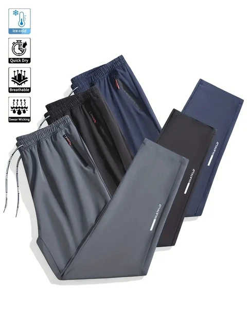 Pantalon droit décontracté pour hommes, doux, extensible, taille élastique, survêtement, classique coréen, bleu, noir, gris, marque, grande taille 1